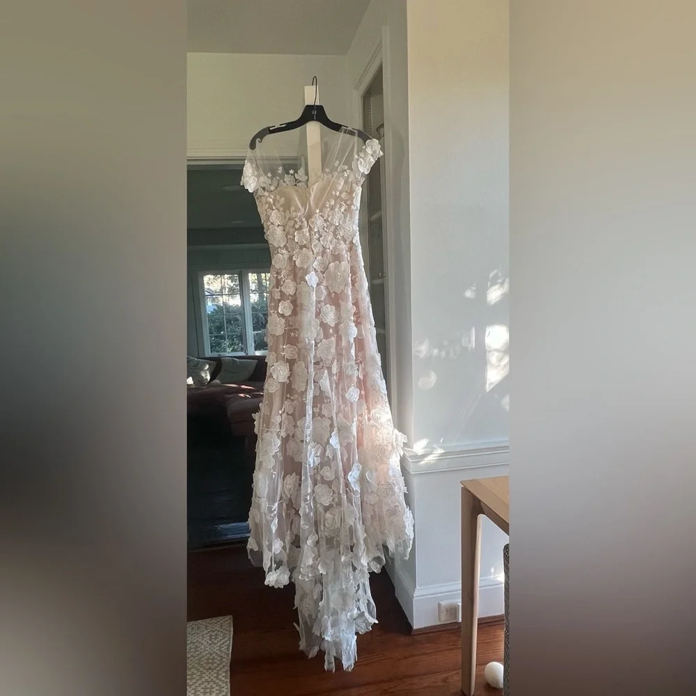 Mira Zwillinger wedding gown Floral Appliqué Illusion Off-Shoulder Gown